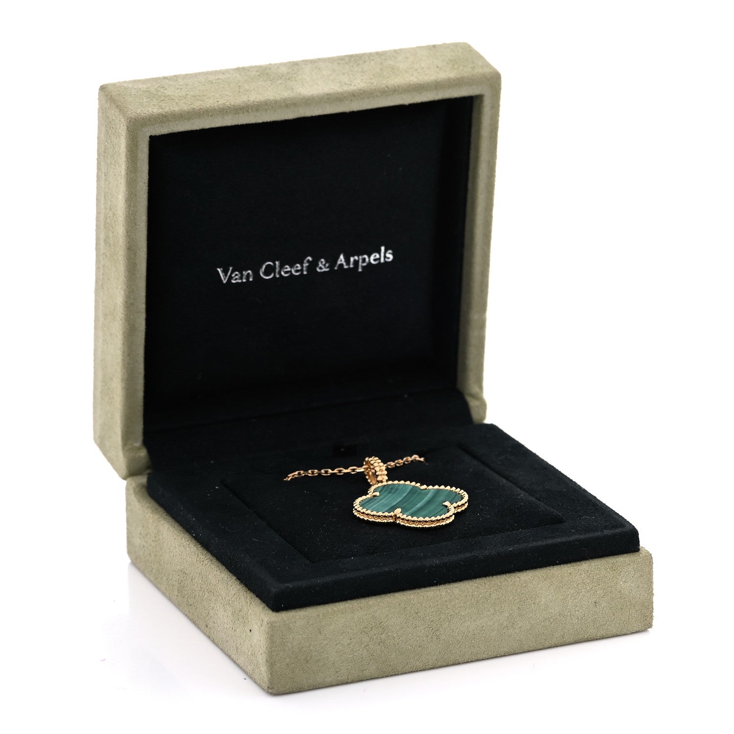 Van Cleef & Arpels 18K Yellow Gold Malachite Magic Alhambra Pendant Necklace 7 of 7
