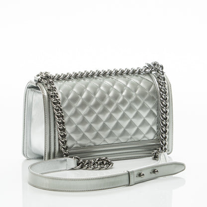 Chanel Metallic Patent Quilted Medium Boy Flap Silver 3 of 7
