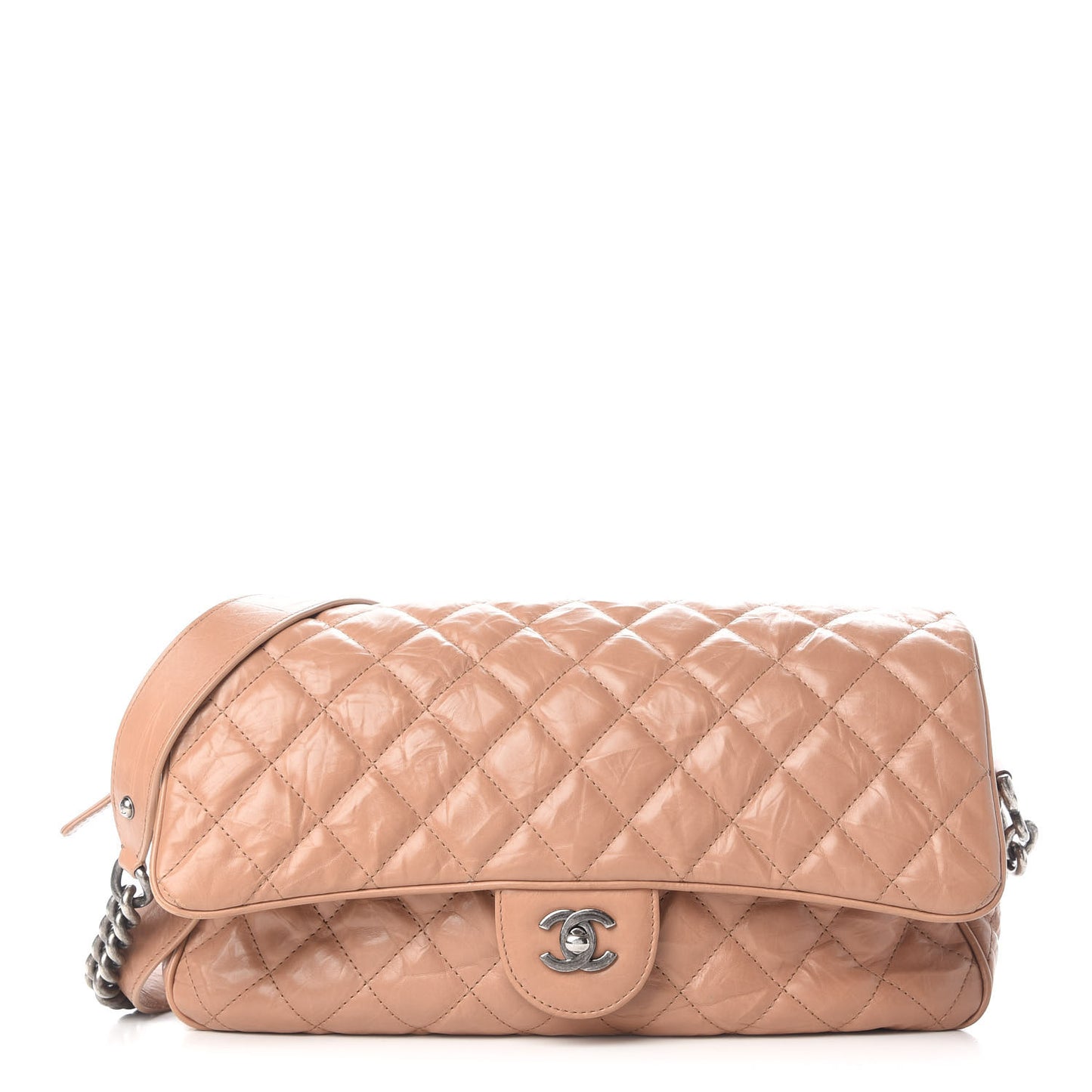 Aged Calfskin Quilted Medium Chain Detail Flap Light Brown