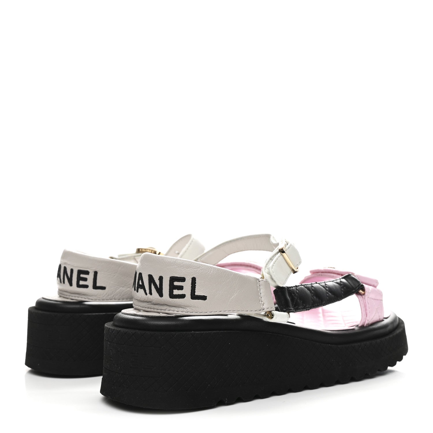 Chanel Lambskin Quilted CC Logo Platform Sandals 38 Black White Pink 5 of 9
