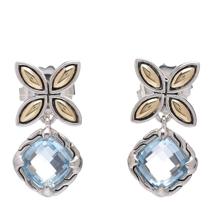 John Hardy Sterling Silver 18K Yellow Gold Blue Topaz Batu Kawung Drop Earrings 1 of 4