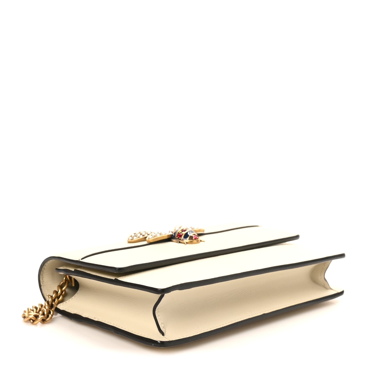 Calfskin Queen Margaret Chain Wallet Mystic White