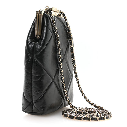 Chanel Shiny Aged Lambskin Quilted Kiss Lock Clutch With Chain Black 3 of 10