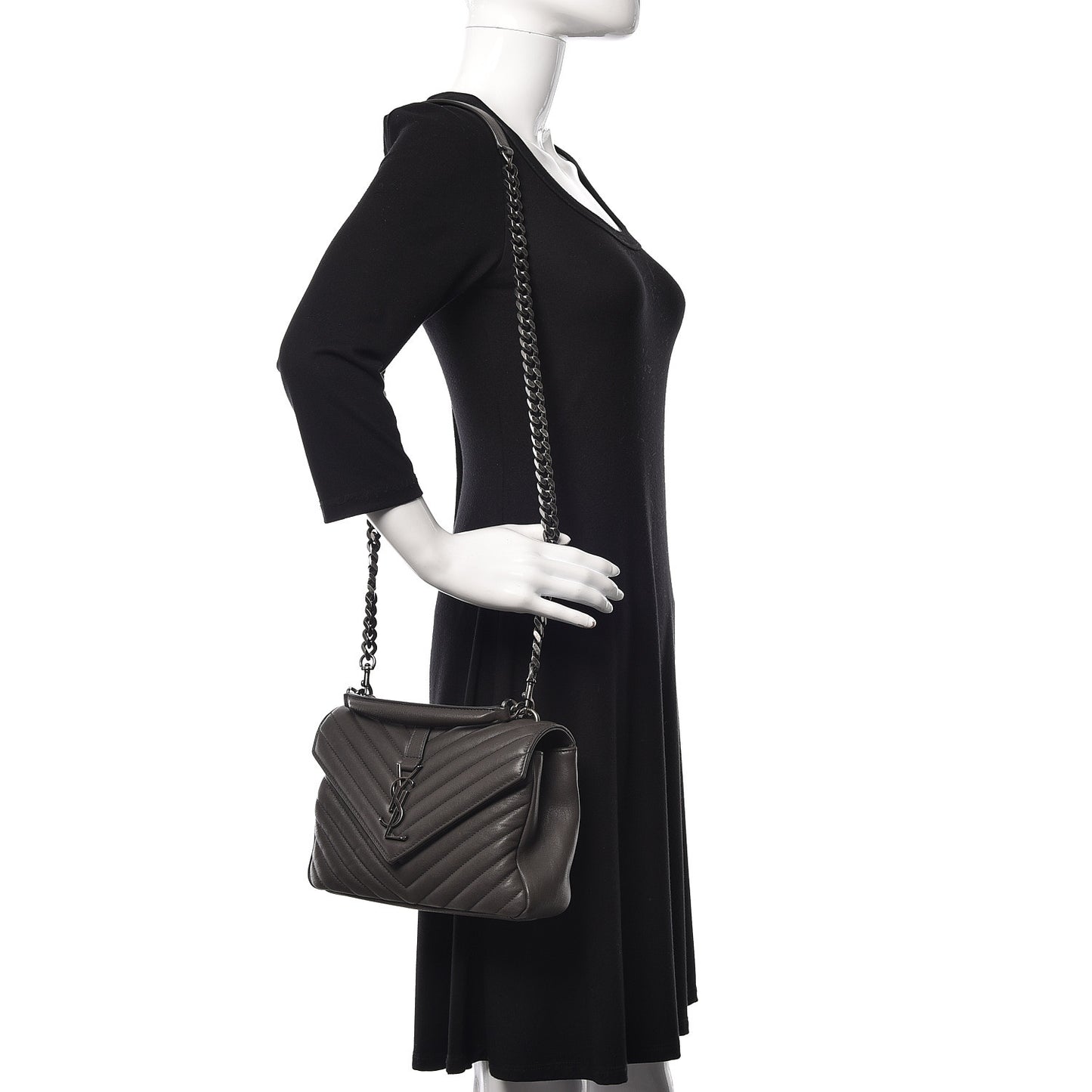 Sheepskin Matelasse Chevron Monogram Medium College Bag Asphalt
