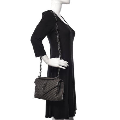 Saint Laurent Sheepskin Matelasse Chevron Monogram Medium College Bag Asphalt 2 of 9