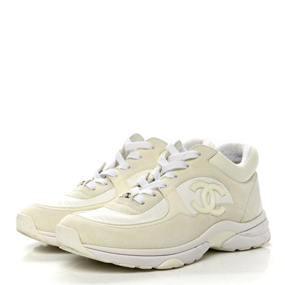 Chanel Suede Calfskin Fabric CC Sneakers 40.5 White 3 of 10