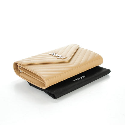 Saint Laurent Grain De Poudre Matelasse Chevron Monogram Chain Wallet Deep Beige 4 of 7