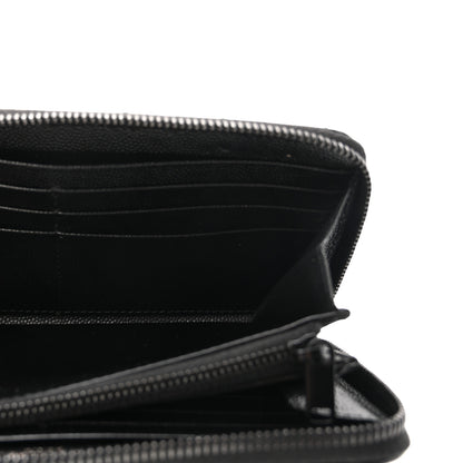 Saint Laurent Grain De Poudre Matelasse Chevron Monogram Monochrome Zip Around Wallet Black 5 of 6