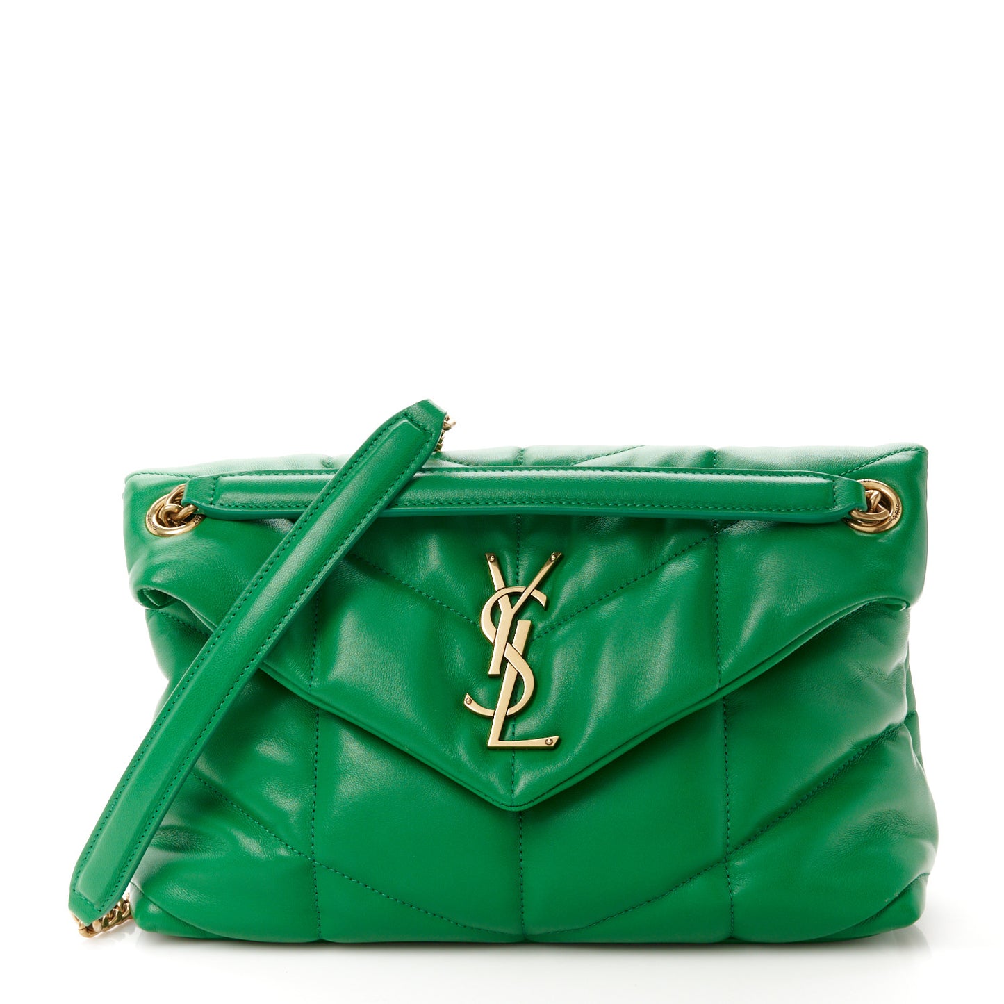 Lambskin Quilted Small Loulou Puffer Monogram Chain Satchel New Vert