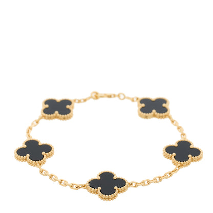 Van Cleef & Arpels 18K Yellow Gold Black Onyx 5 Motifs Vintage Alhambra Bracelet 1 of 5