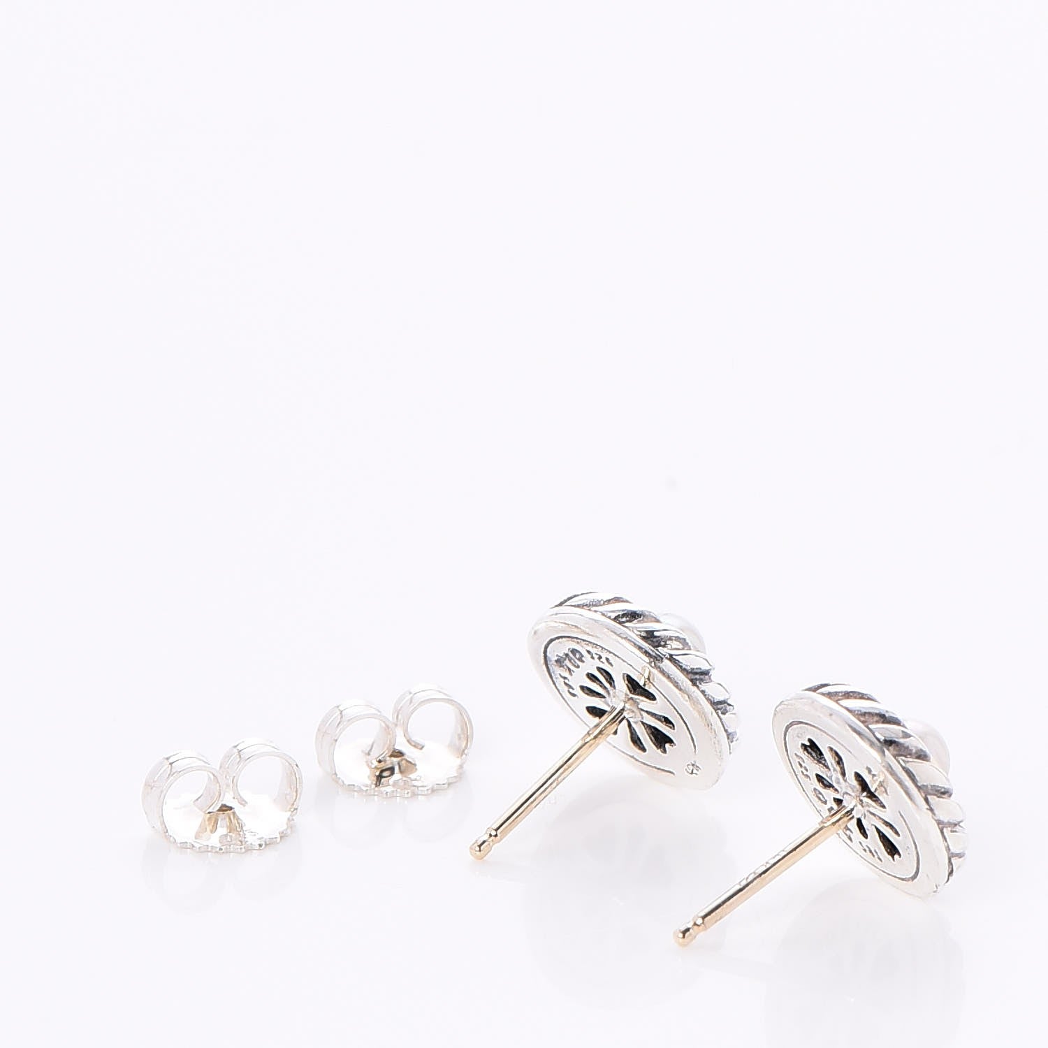 David Yurman Sterling Silver 14K Yellow Gold Pearl Cookie Earrings 3 of 4
