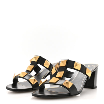 Valentino Garavani Calfskin Roman Stud 60mm Slide Sandals 38.5 Black 4 of 9
