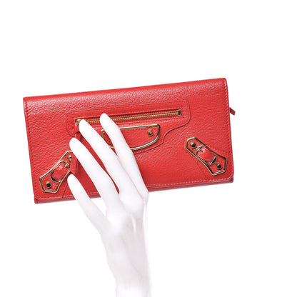 Balenciaga Chevre Gold Metallic Edge Hardware Money Wallet Rouge Grenade 2 of 8