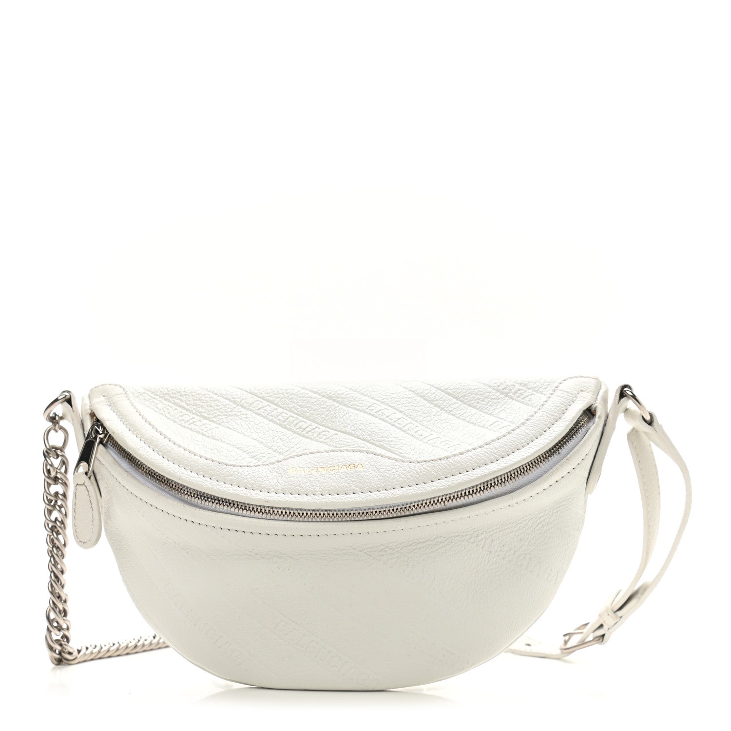 Balenciaga Shiny Goatskin Allover Logo Embossed XXS Souvenir Belt Bag White 1 of 10
