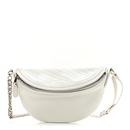 Balenciaga Shiny Goatskin Allover Logo Embossed XXS Souvenir Belt Bag White 1 of 10