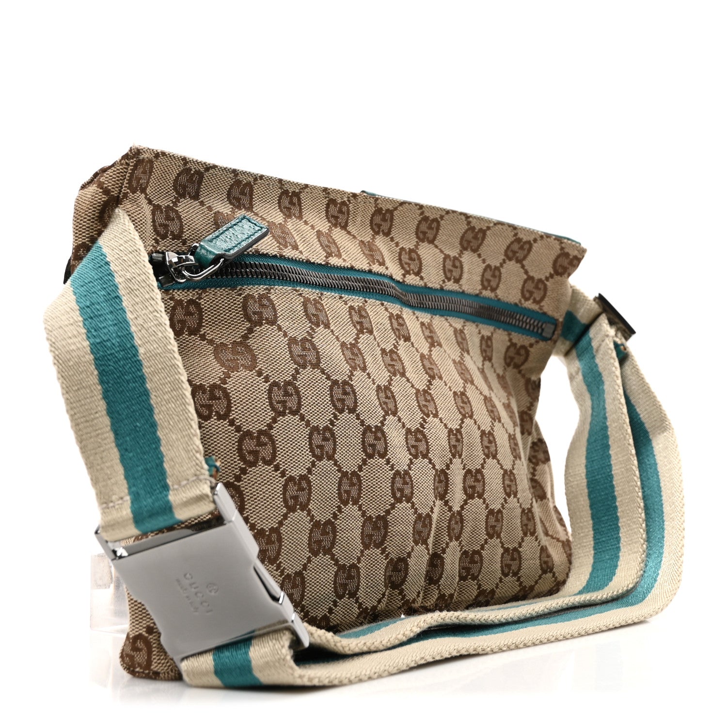 Gucci GG Monogram Web Double Pocket Belt Bag Turquoise 3 of 10