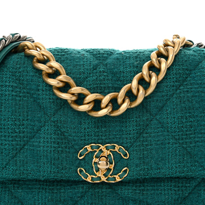 Chanel Tweed Quilted Large Chanel 19 Flap Green 8 of 13