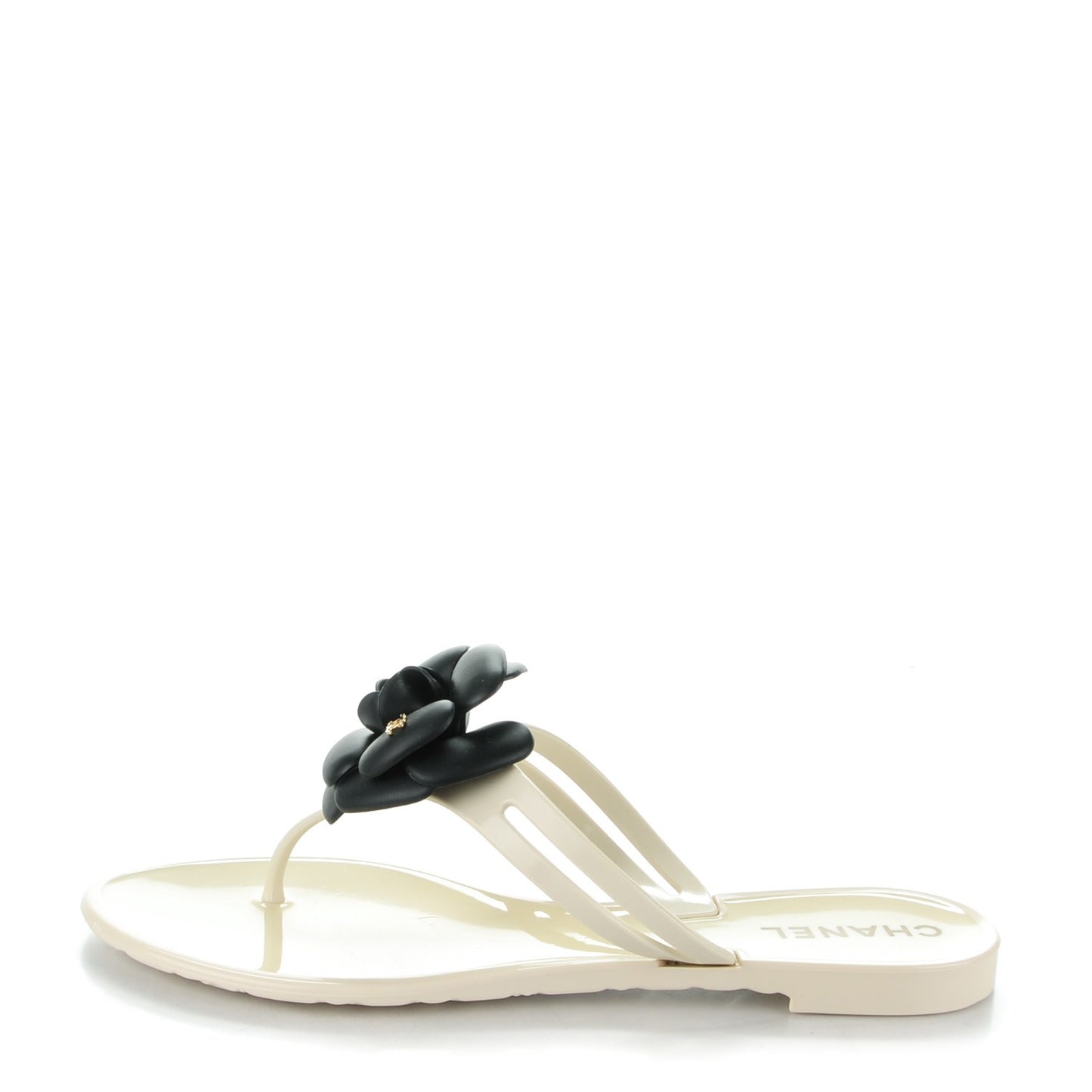 Jelly Camellia Thong Sandals 38 Ivory Black