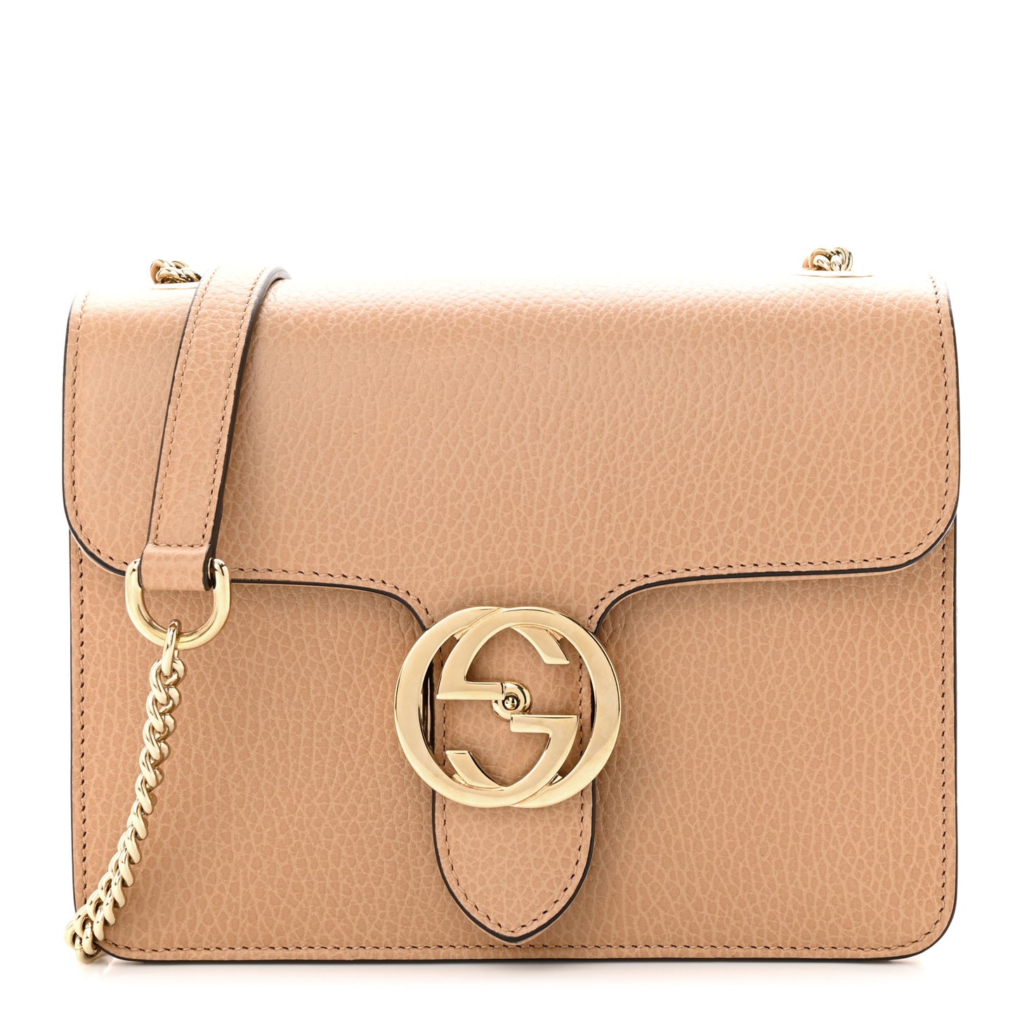 Dollar Calfskin Small Interlocking G Shoulder Bag Camelia