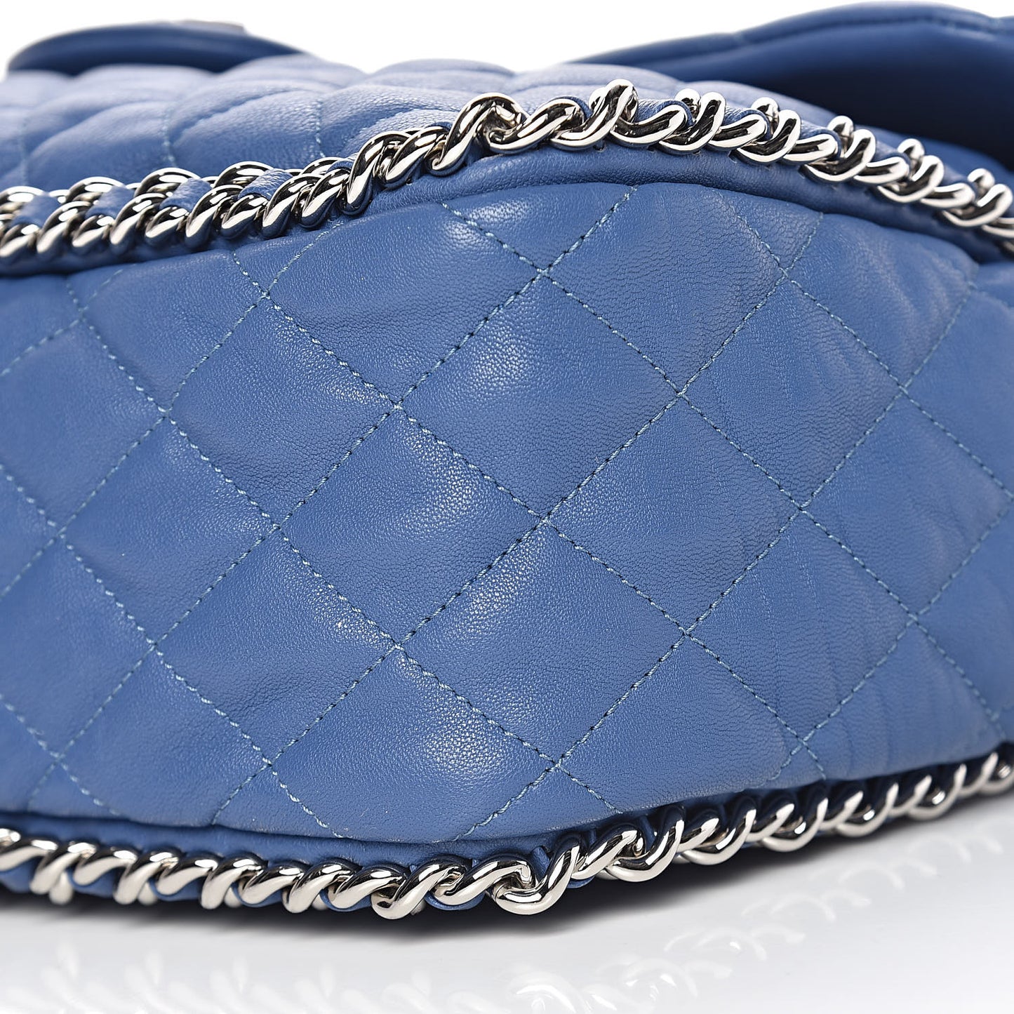 Washed Lambskin Quilted Chain Around Maxi Flap Light Blue