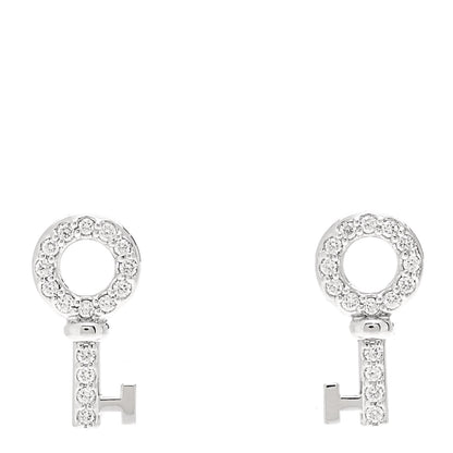 Tiffany 18K White Gold Diamond Mini Key Earrings 1 of 4