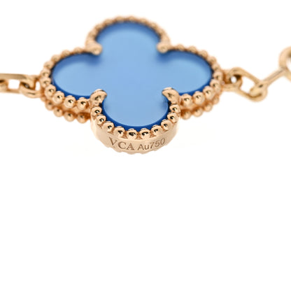 Van Cleef & Arpels 18K Yellow Gold Blue Agate 5 Motifs Vintage Alhambra Bracelet 3 of 4