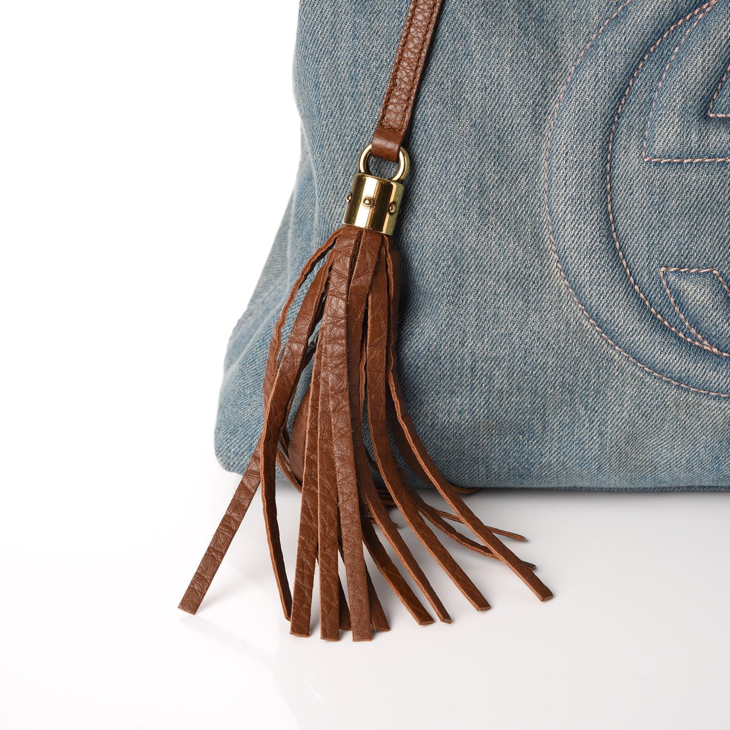 Gucci Denim Medium Soho Chain Shoulder Bag Blue 8 of 9