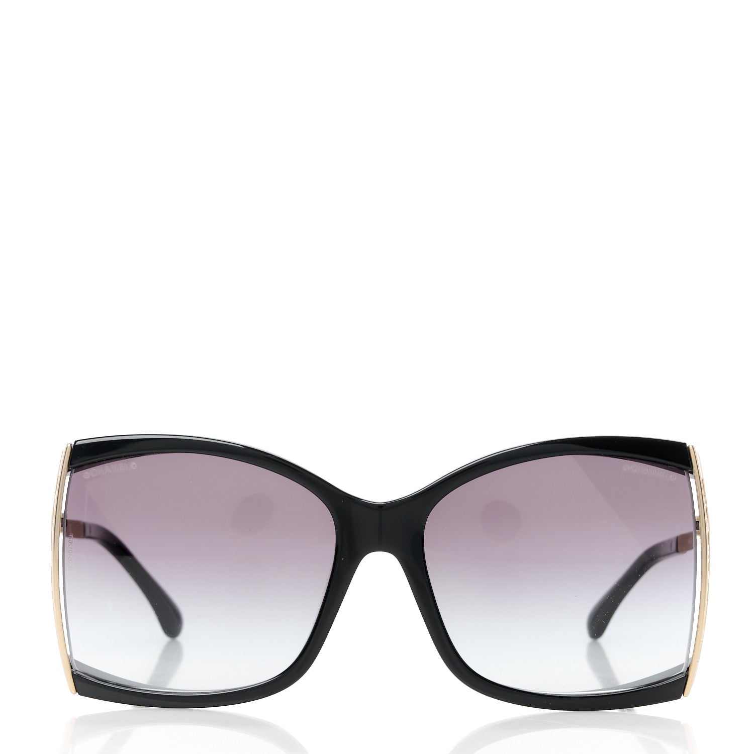 Chanel Acetate Metal Logo Square Sunglasses 71545A Black Gold 2 of 8