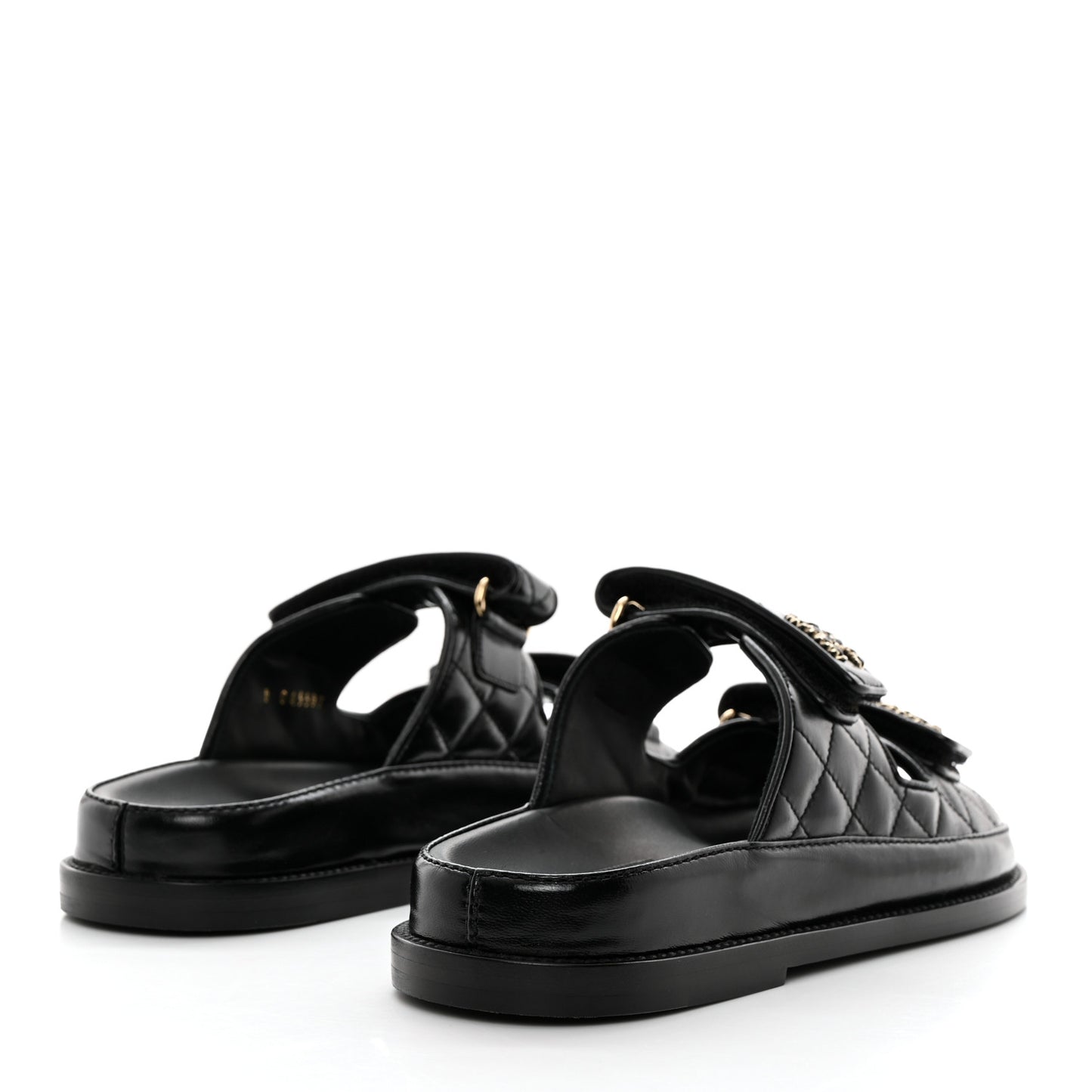 Lambskin Quilted Velcro Dad Chain CC Slide Sandals 36.5 Black