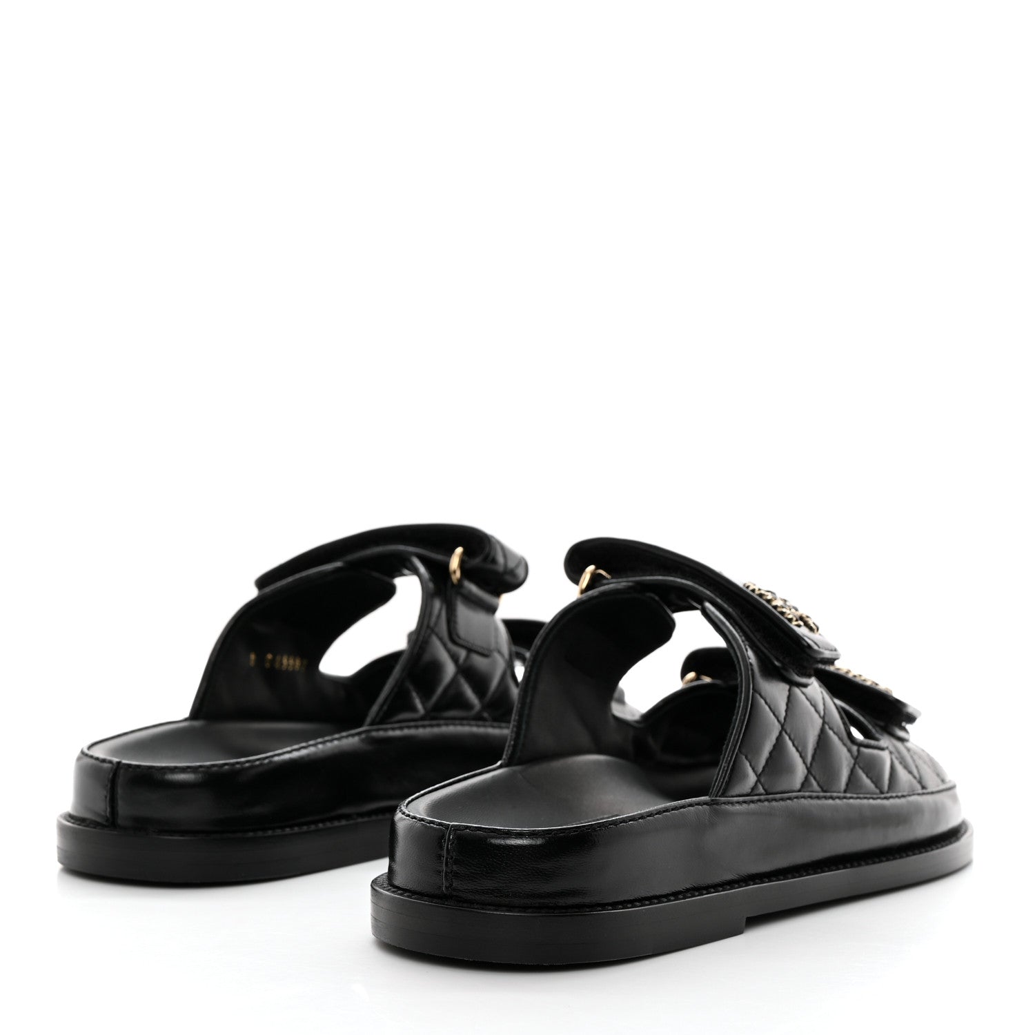Chanel Lambskin Quilted Velcro Dad Chain CC Slide Sandals 36.5 Black 4 of 9