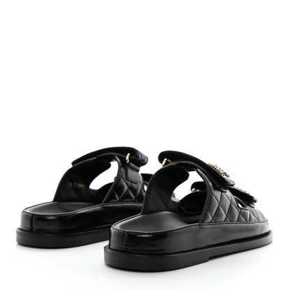 Chanel Lambskin Quilted Velcro Dad Chain CC Slide Sandals 36.5 Black 4 of 9