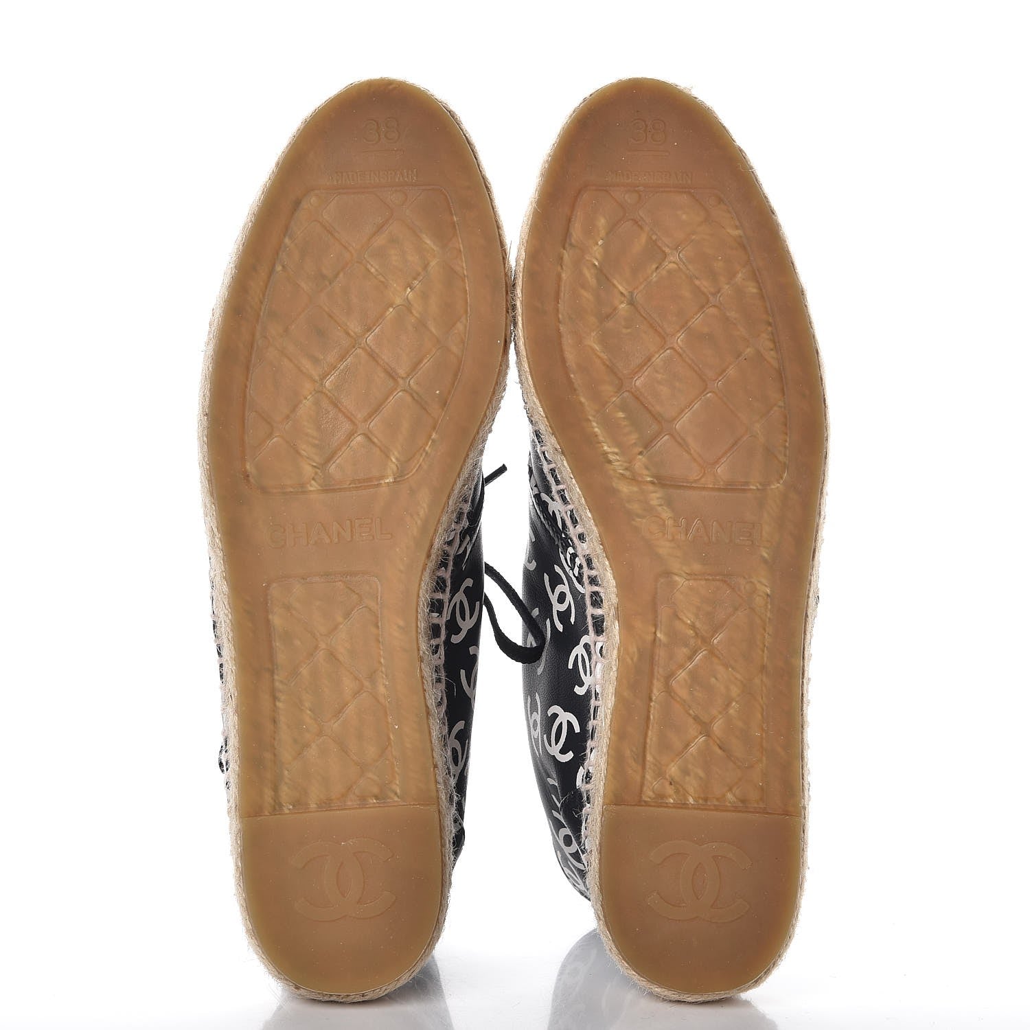 Chanel Lambskin Printed CC Lace Up Espadrilles 38 Black White 5 of 10