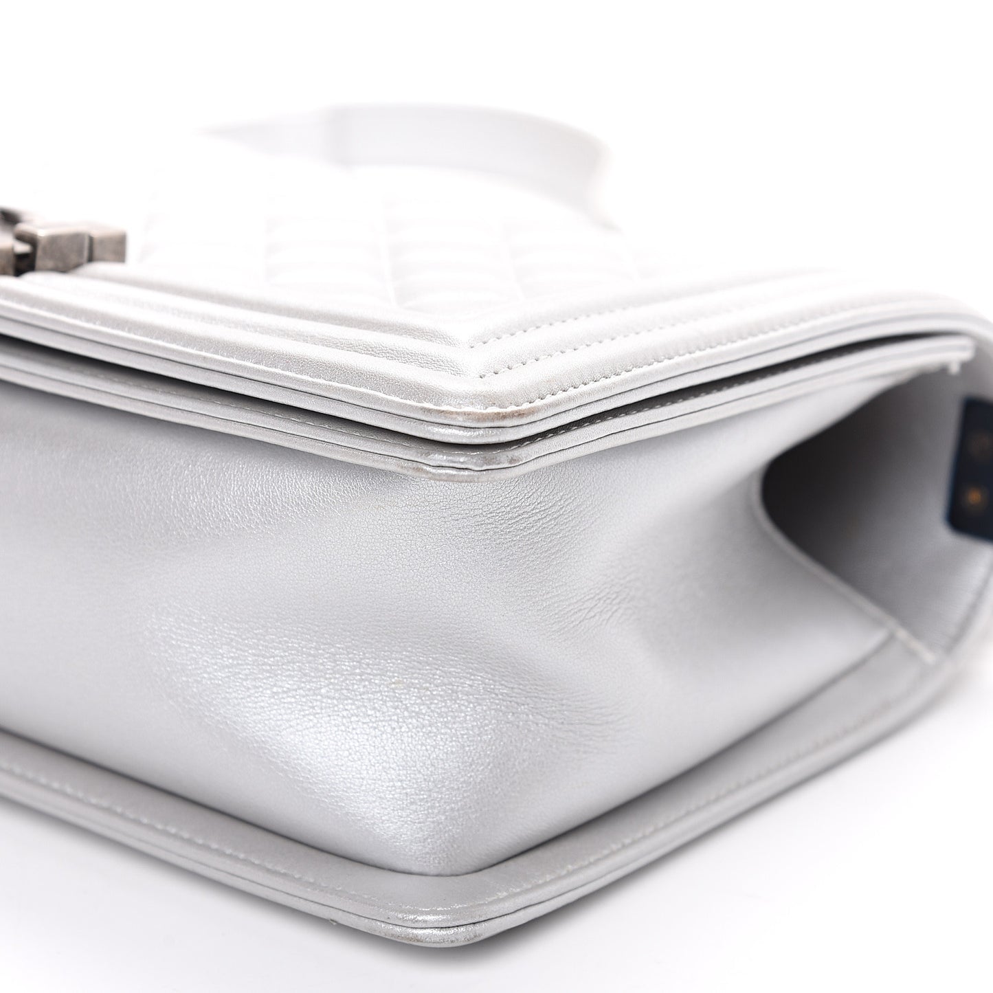 Metallic Calfskin Quilted Medium Boy Flap Silver