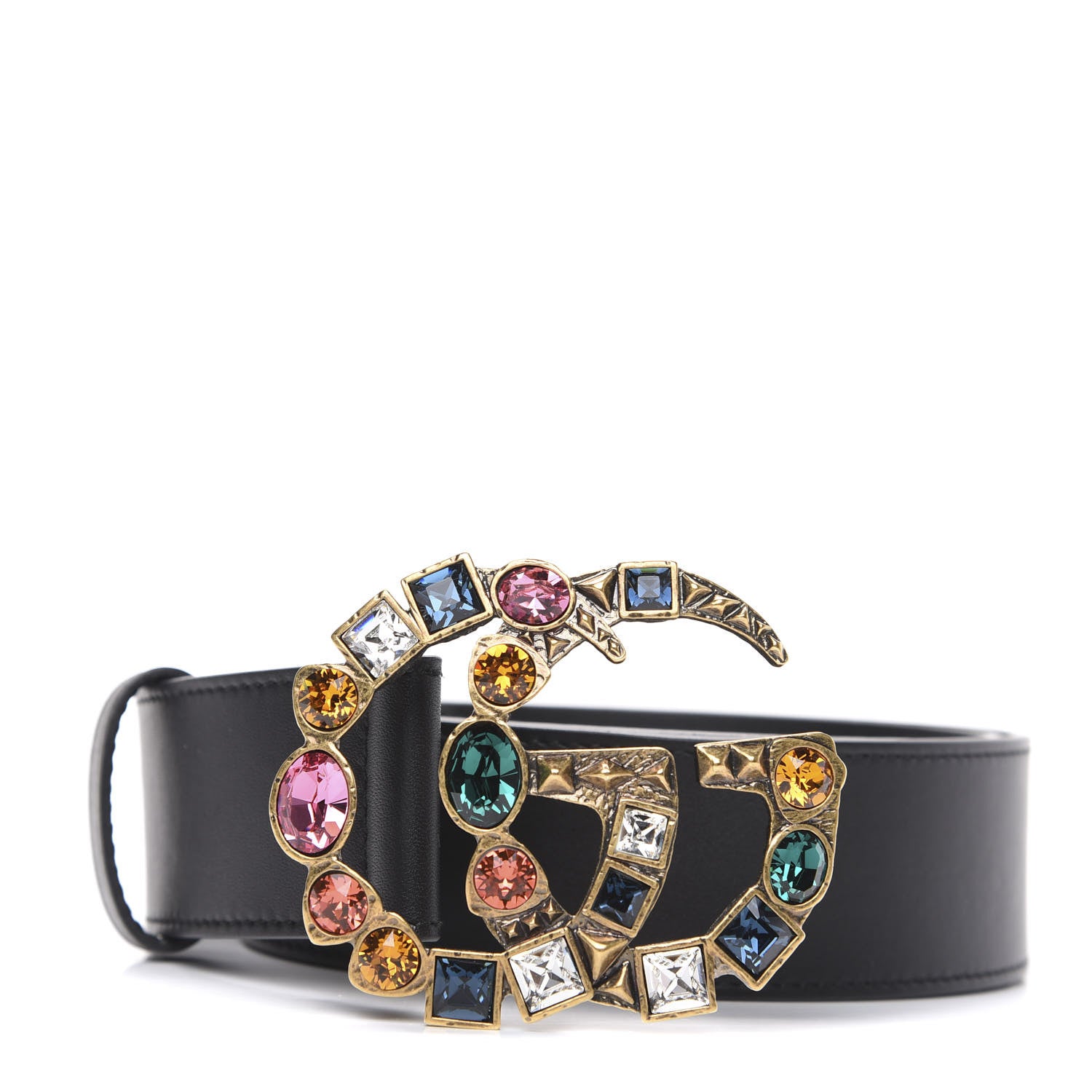 Gucci Calfskin Crystal Double G 40mm Belt 90 36 Black Multicolor 1 of 4
