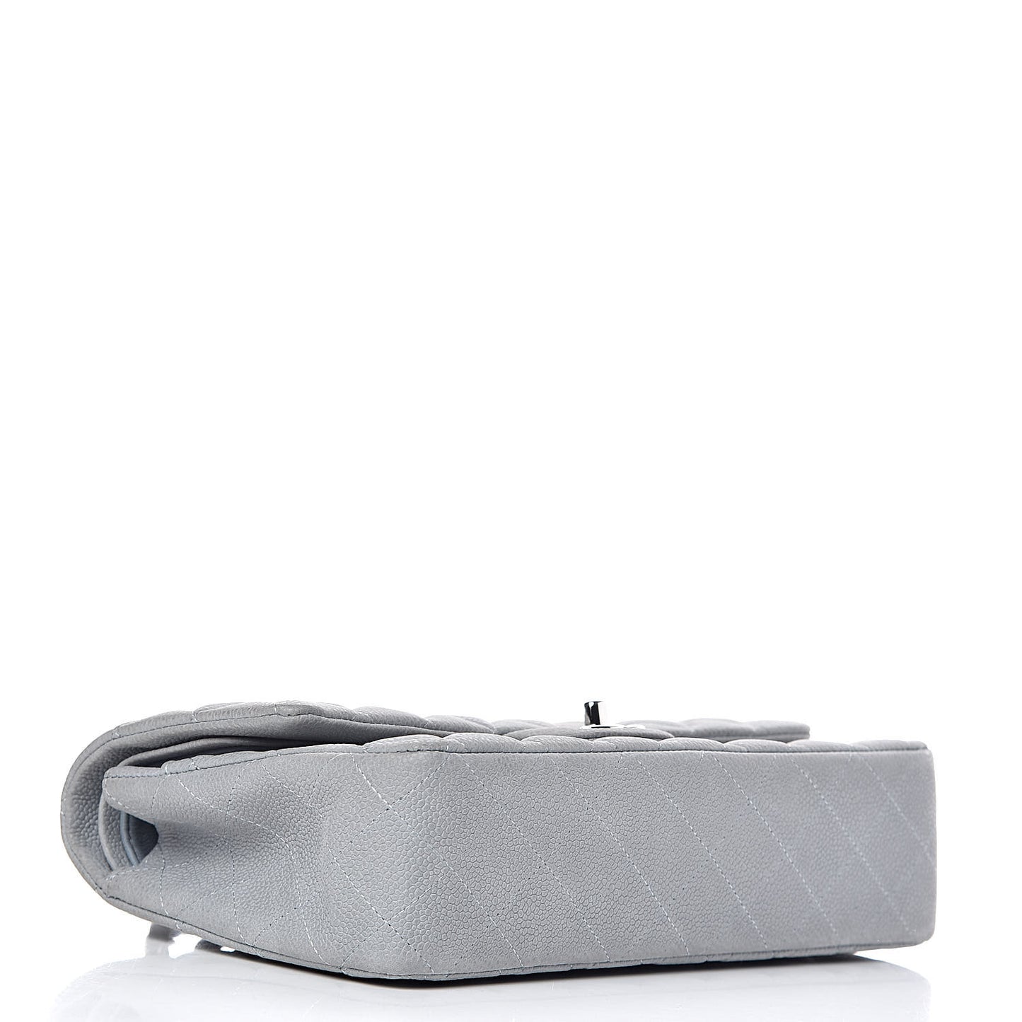 Iridescent Caviar Quilted Medium Double Flap Light Grey