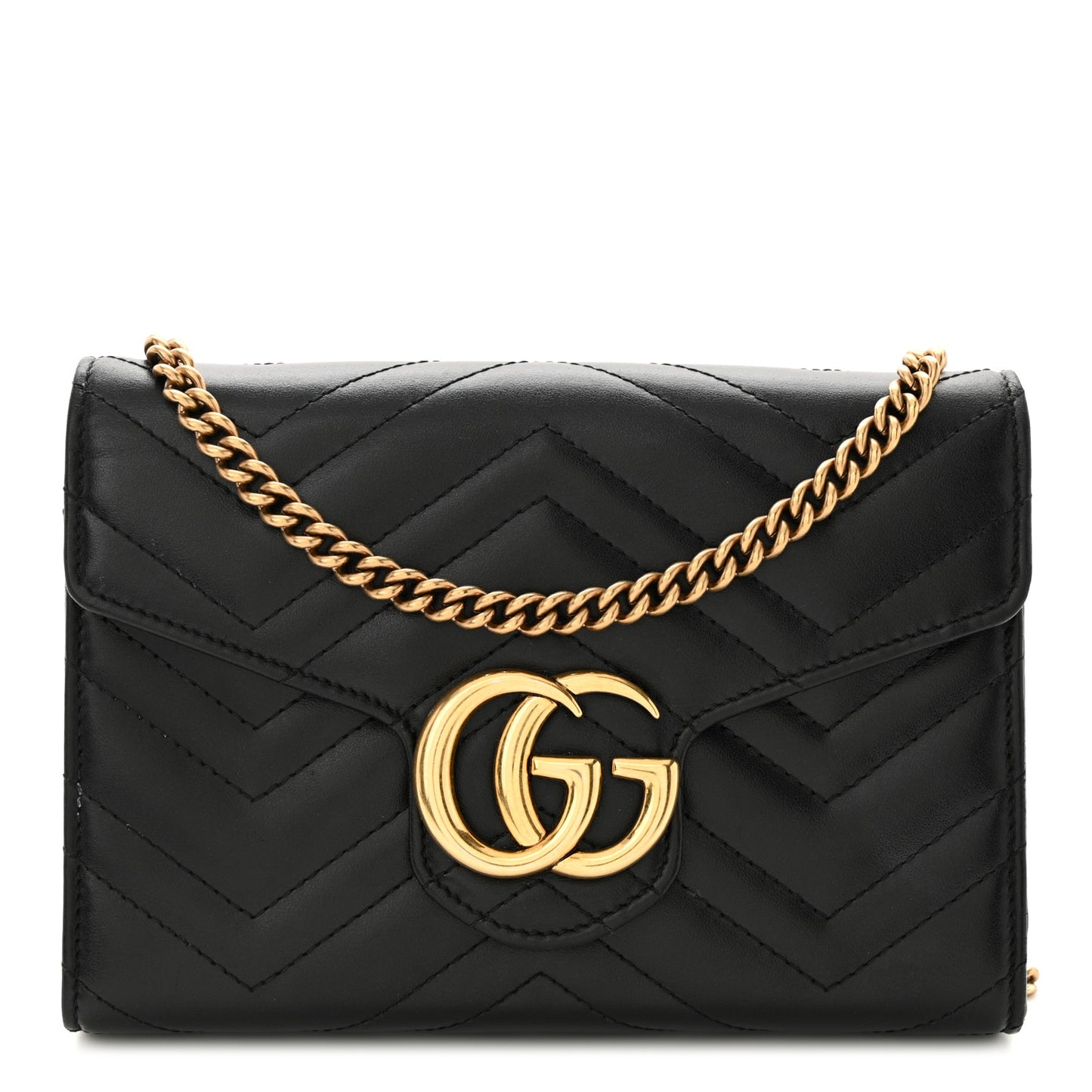 Calfskin Matelasse GG Marmont Chain Wallet Black