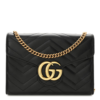 Gucci Calfskin Matelasse GG Marmont Chain Wallet Black 1 of 12