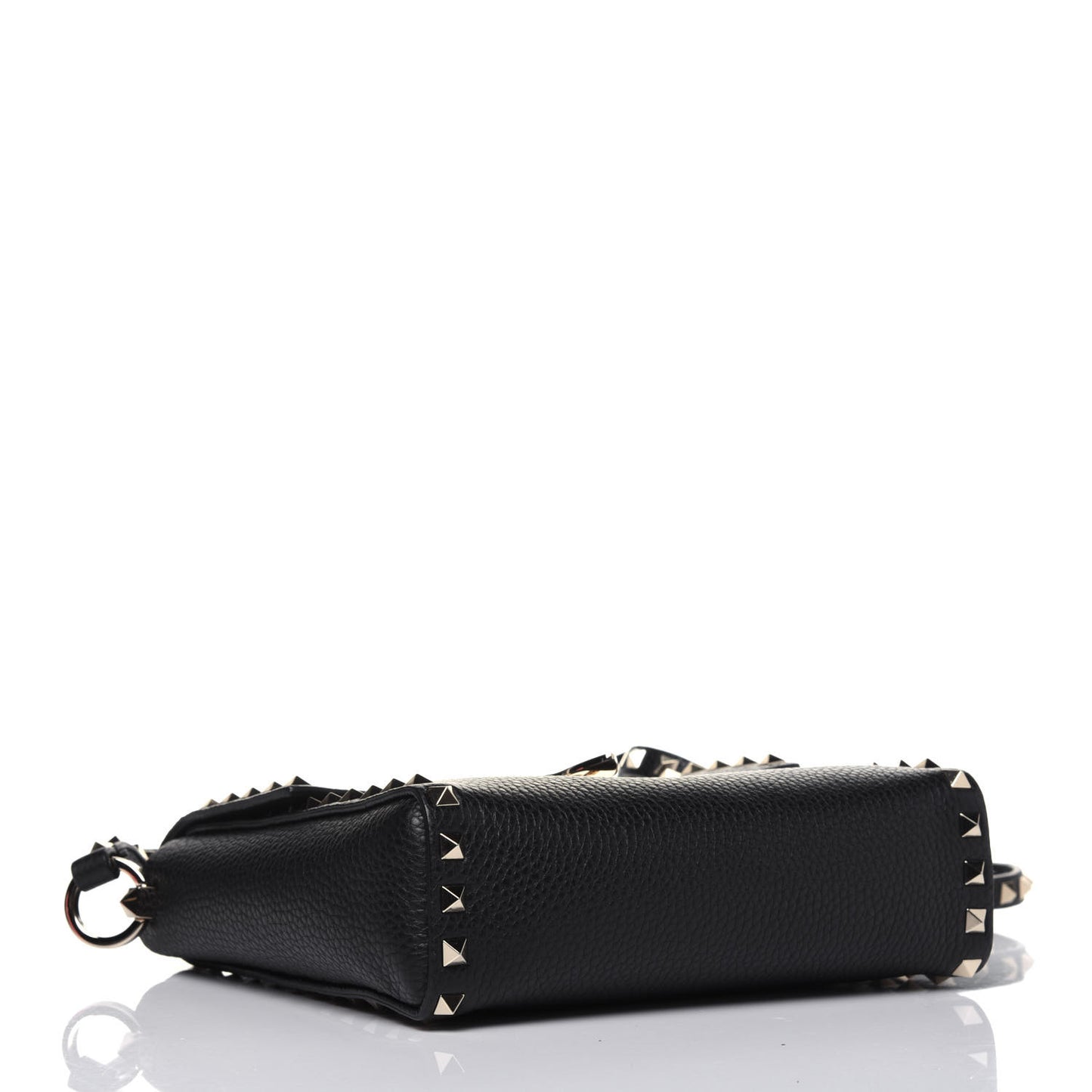 Pebbled Calfskin Rockstud Flip Lock Flap Messenger Black