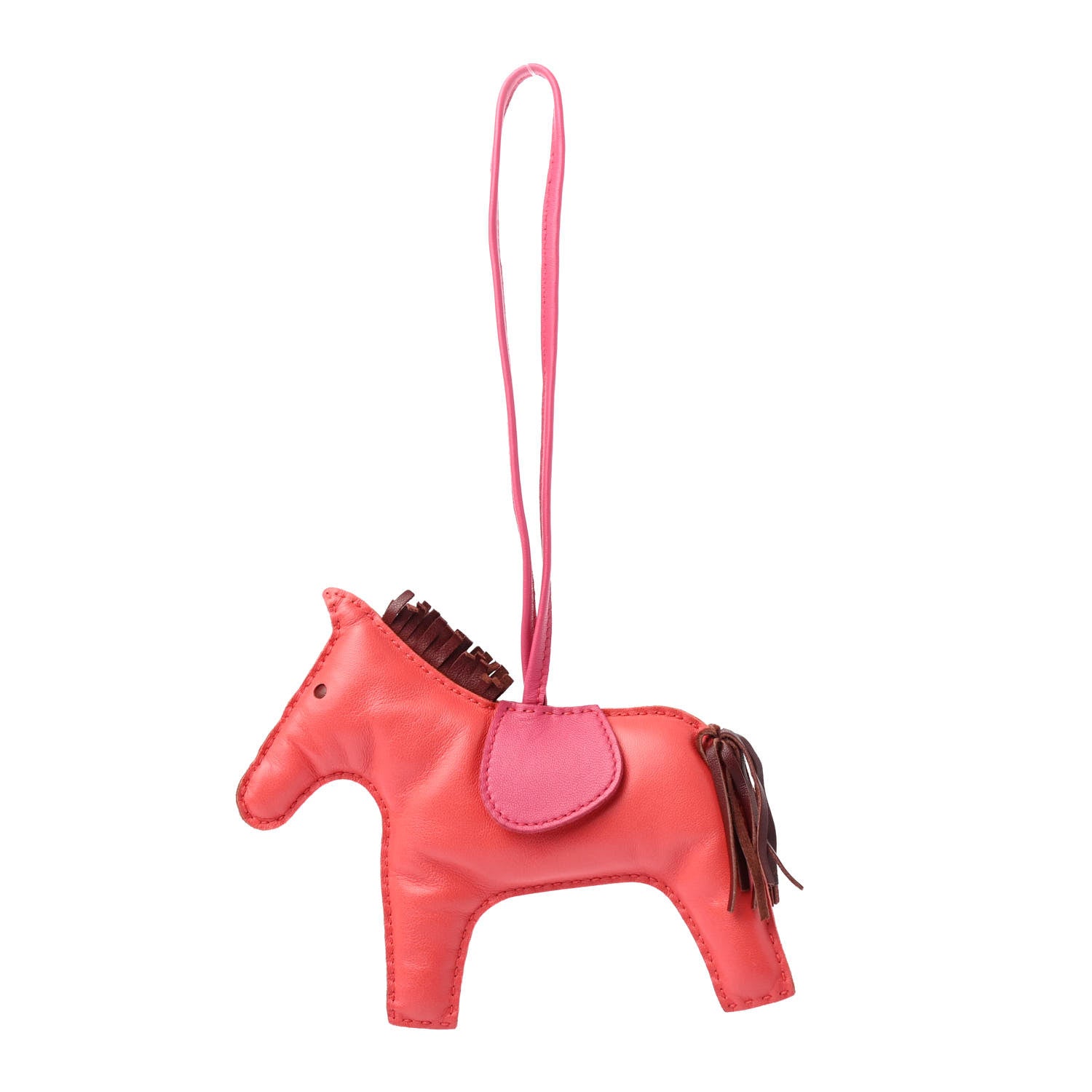 Hermes Milo Lambskin Grigri Rodeo Horse Bag Charm GM Rose Jaipur Shocking Rouge H 1 of 4