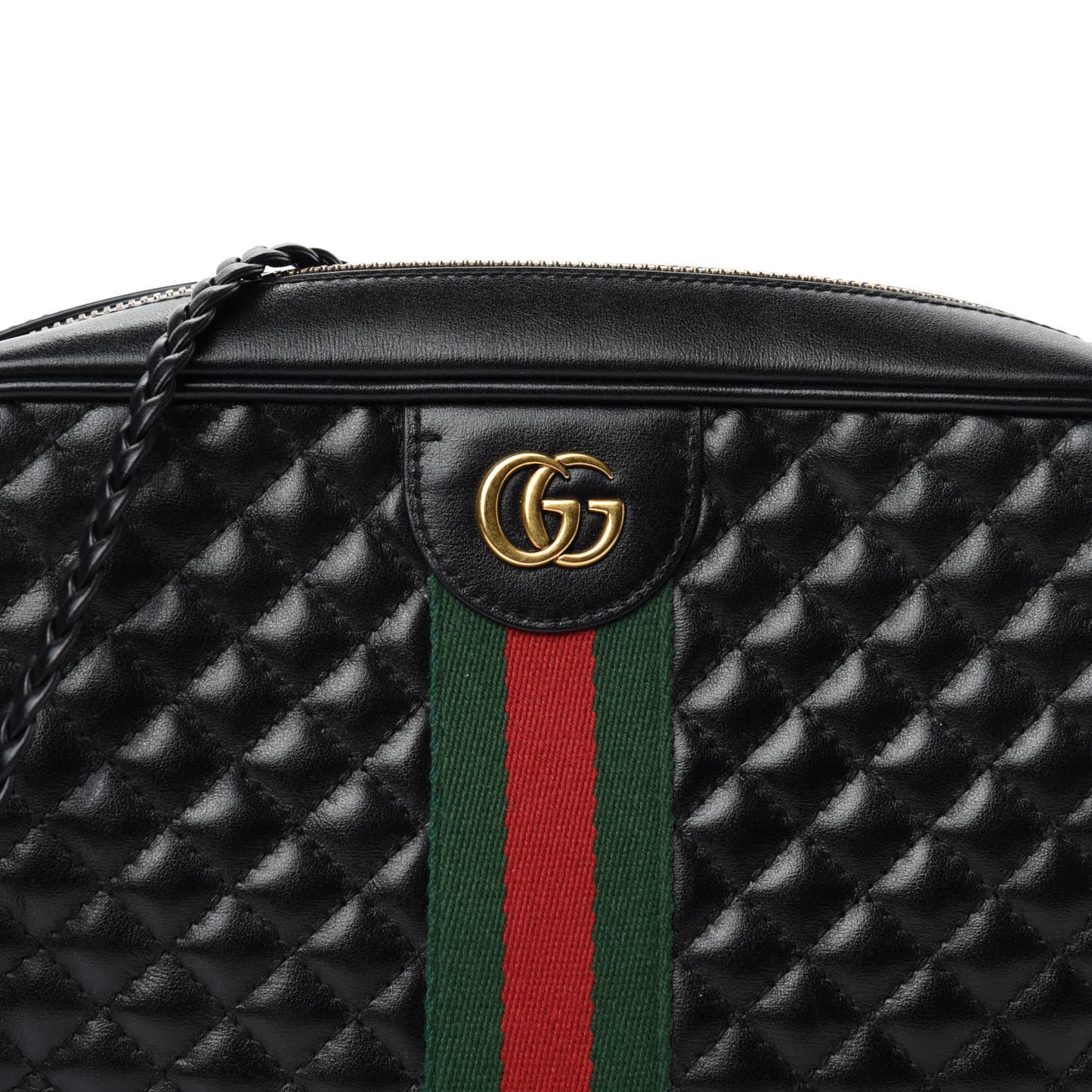 Calfskin Web Trapuntata Small GG Shoulder Bag Black