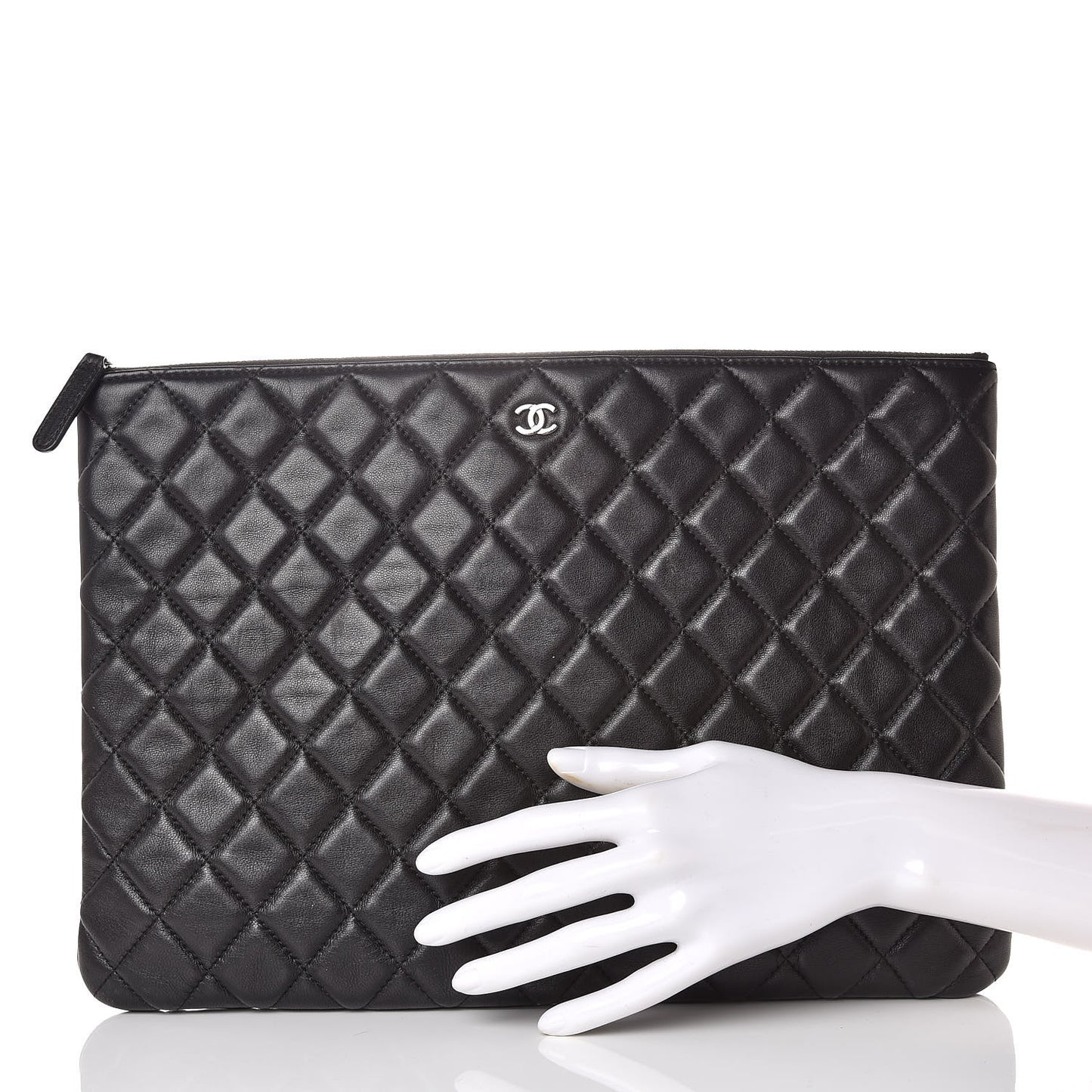 Lambskin Quilted Large Cosmetic Case Black
