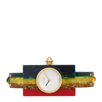 Gucci Stainless Steel Plexiglass Mother of Pearl 24mm Rainbow Quartz Watch 2 of 4