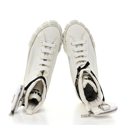 Prada Re-Nylon Gabardine Metal Triangle Logo Wheel Pouch Pocket High Top Sneakers 38.5 White 2 of 9
