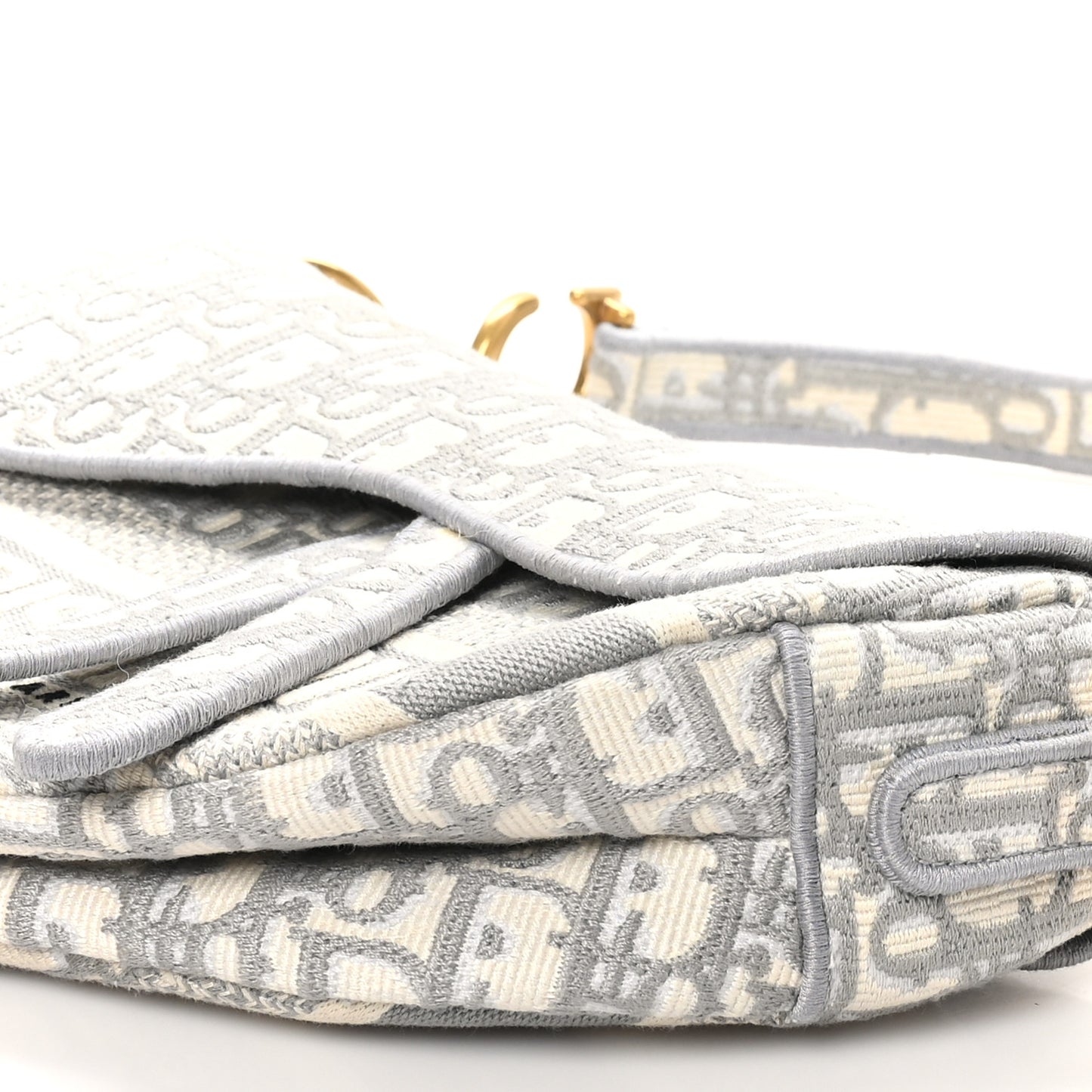Oblique Embroidered Saddle Bag Gray