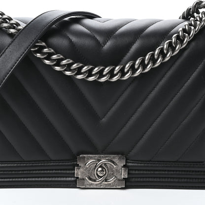 Chanel Calfskin Chevron Quilted New Medium Boy Flap Black 8 of 10