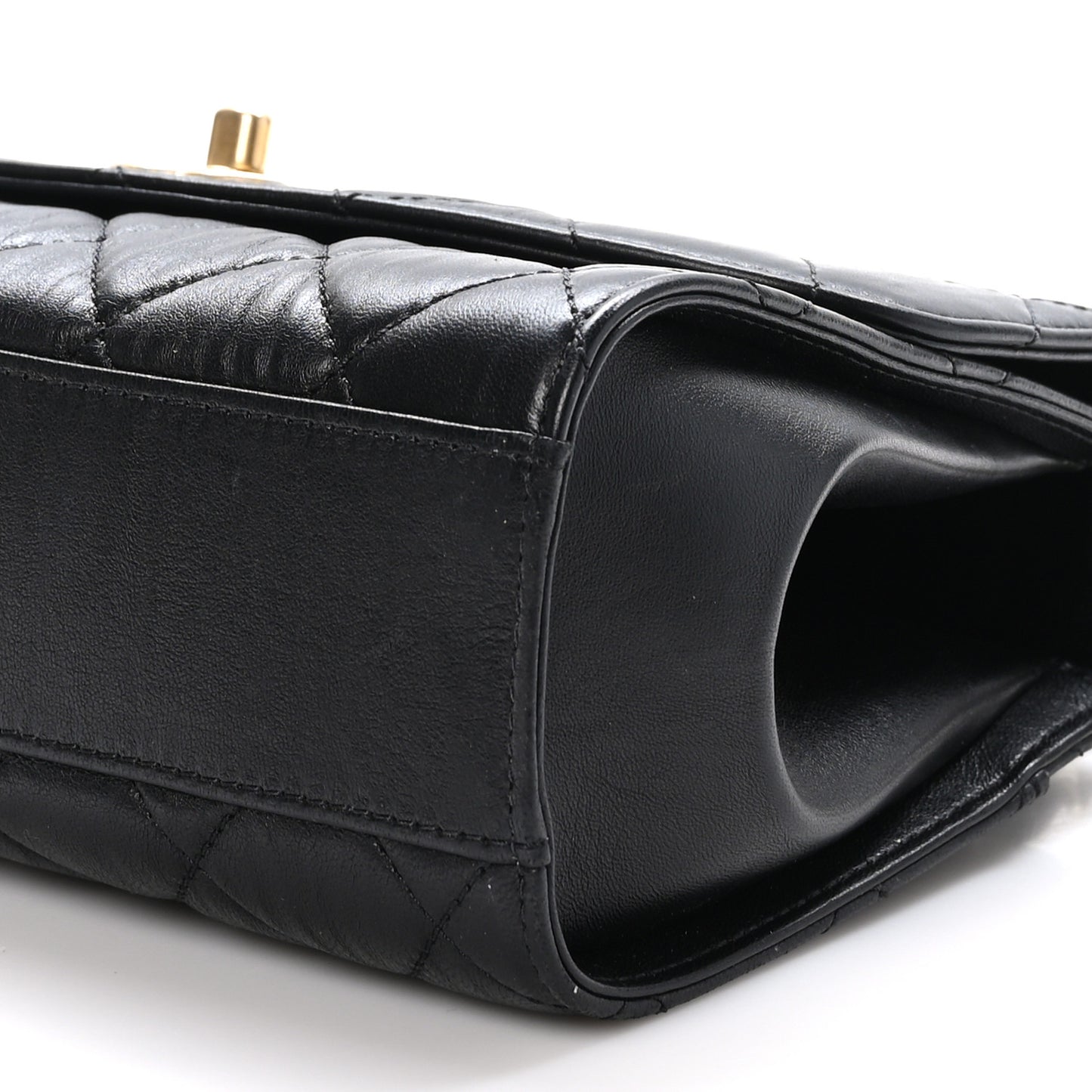 Crumpled Lambskin Quilted Small CC Links Top Handle Flap Black