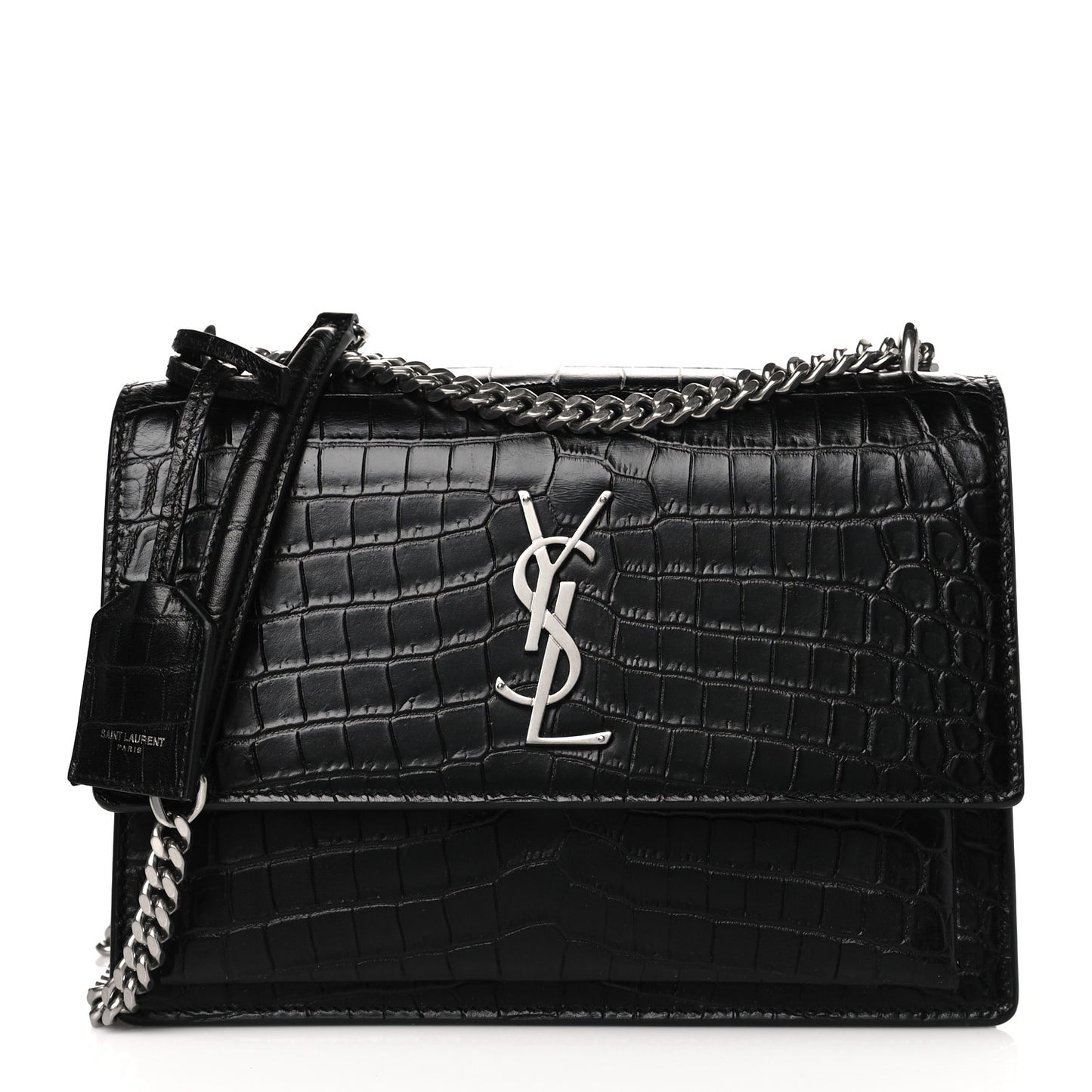 Calfskin Crocodile Embossed Medium Monogram Sunset Black