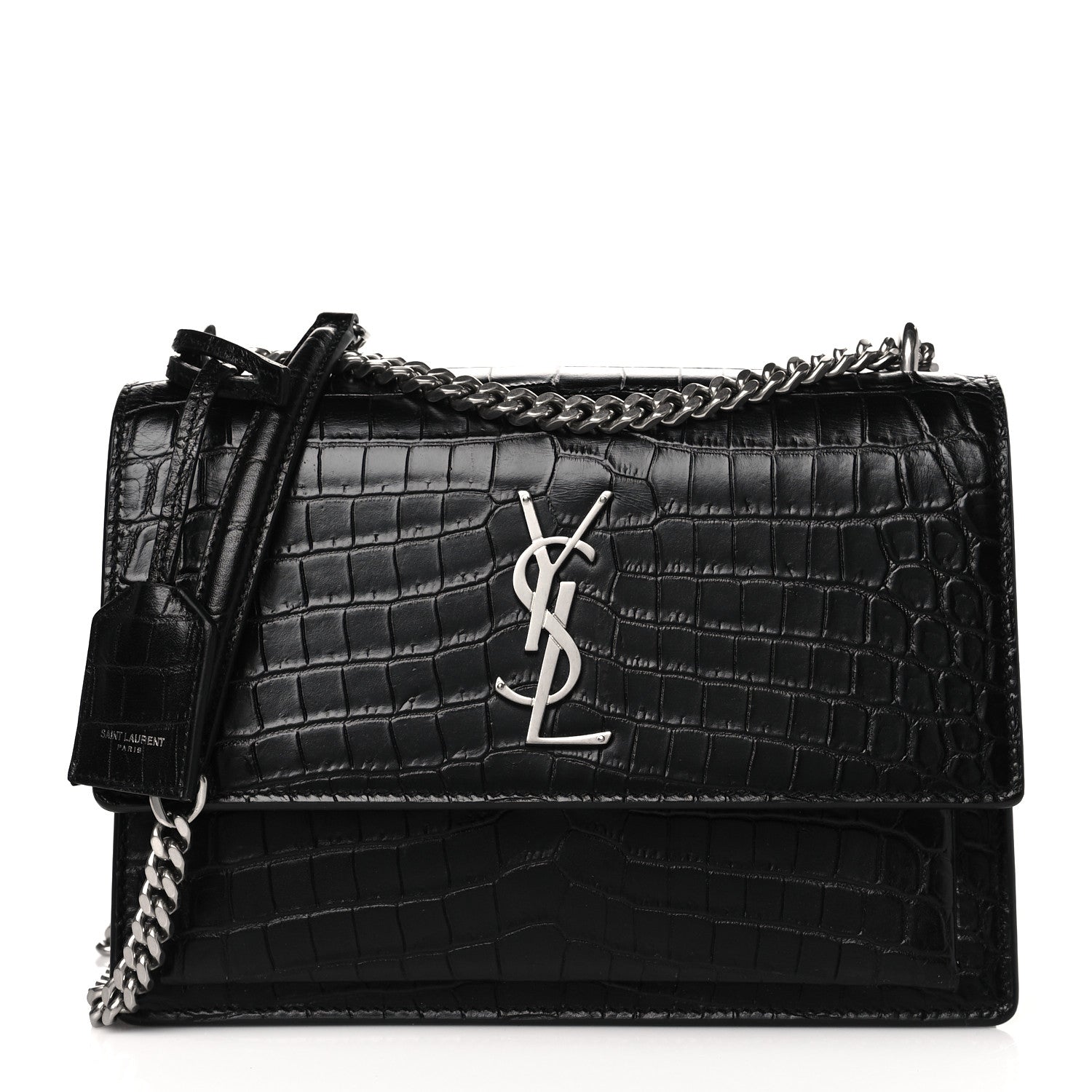 Saint Laurent Calfskin Crocodile Embossed Medium Monogram Sunset Black 1 of 10