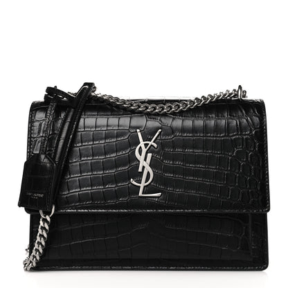 Saint Laurent Calfskin Crocodile Embossed Medium Monogram Sunset Black 1 of 10