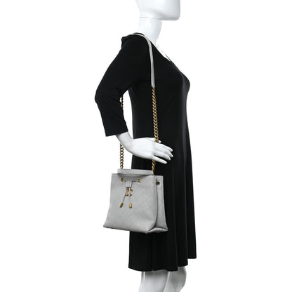Chanel Caviar Diamond Stitched CC Bucket Drawstring Bag Light Grey 2 of 10
